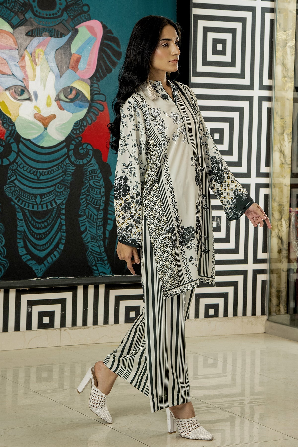 Stitched 2 Piece Printed Shirt & Printed Trouser - Design 12