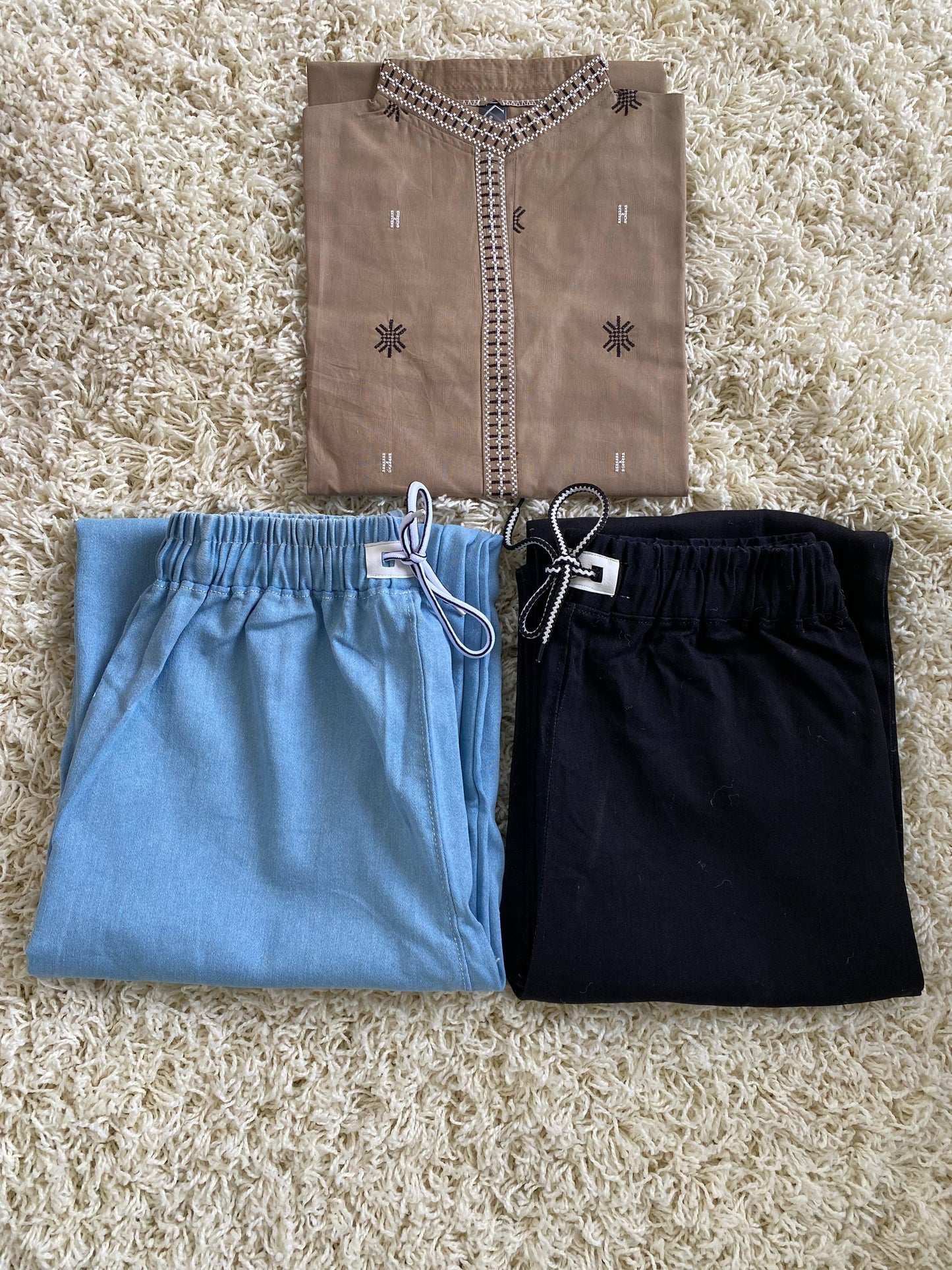 Stitched 2 Piece Embroided Royal Cotton Top with Baggy Jeans - Design 2