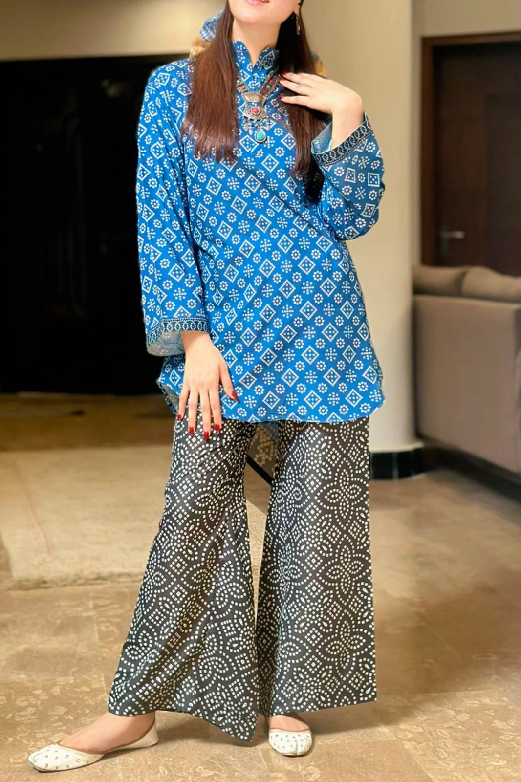 Stitched 2 Piece Printed Shirt & Printed Trouser -Design 19