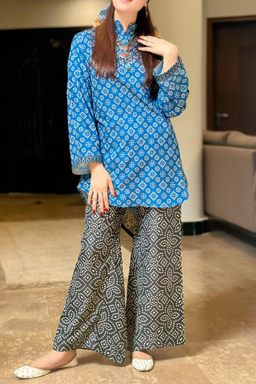 Stitched 2 Piece Printed Shirt & Printed Trouser -Design 19