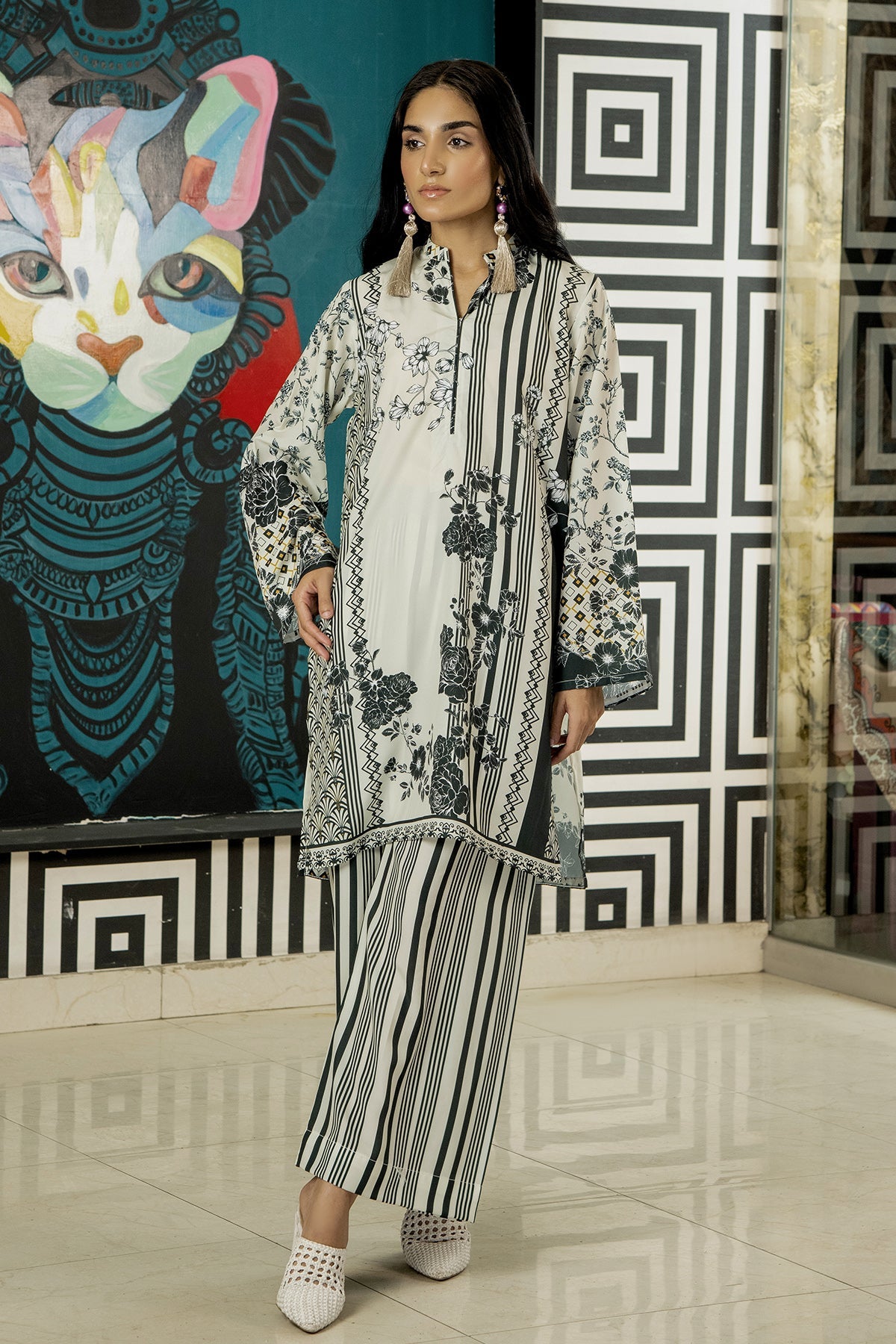 Stitched 2 Piece Printed Shirt & Printed Trouser - Design 12