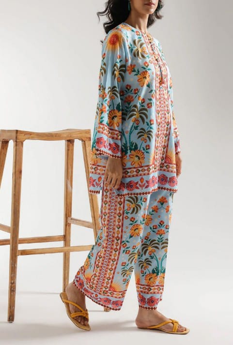 Stitched 2 Piece Printed Shirt & Printed Trouser - Design 06