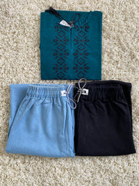 Stitched 2 Piece Embroided Royal Cotton Top with Baggy Jeans - Design 1