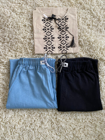 Stitched 2 Piece Embroided Royal Cotton Top with Baggy Jeans - Design 1