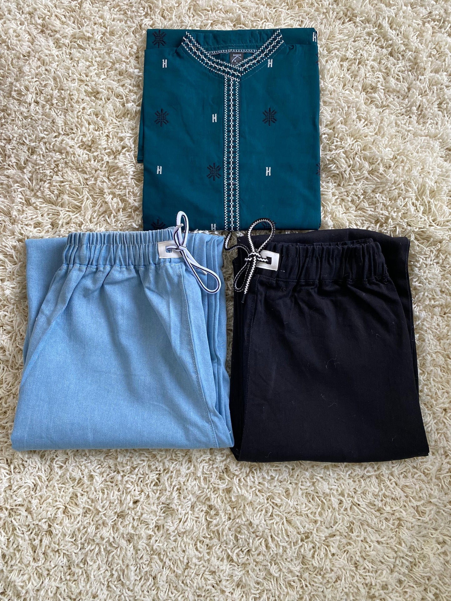 Stitched 2 Piece Embroided Royal Cotton Top with Baggy Jeans - Design 2