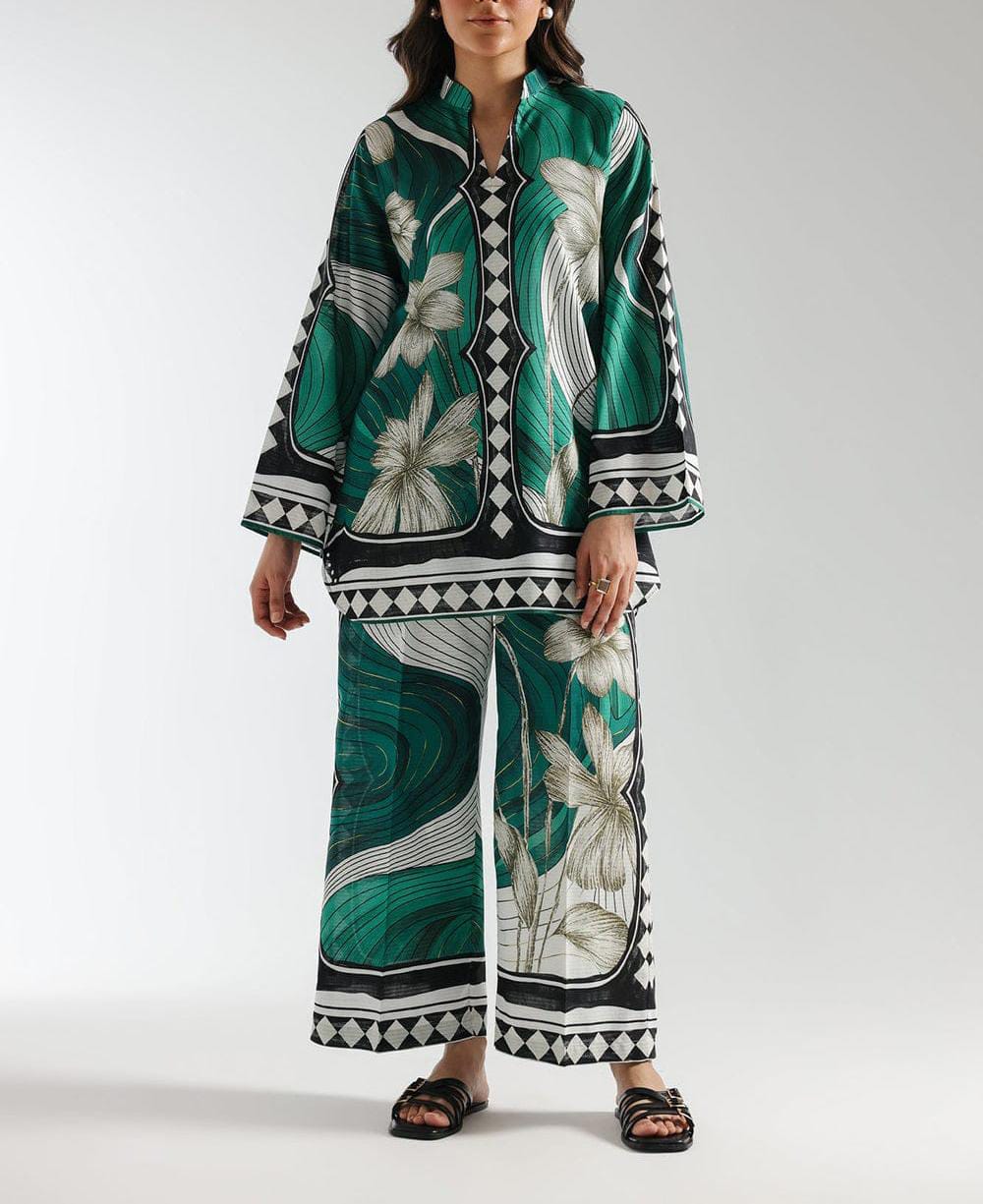 Stitched 2 Piece Printed Shirt & Printed Trouser -Design 17