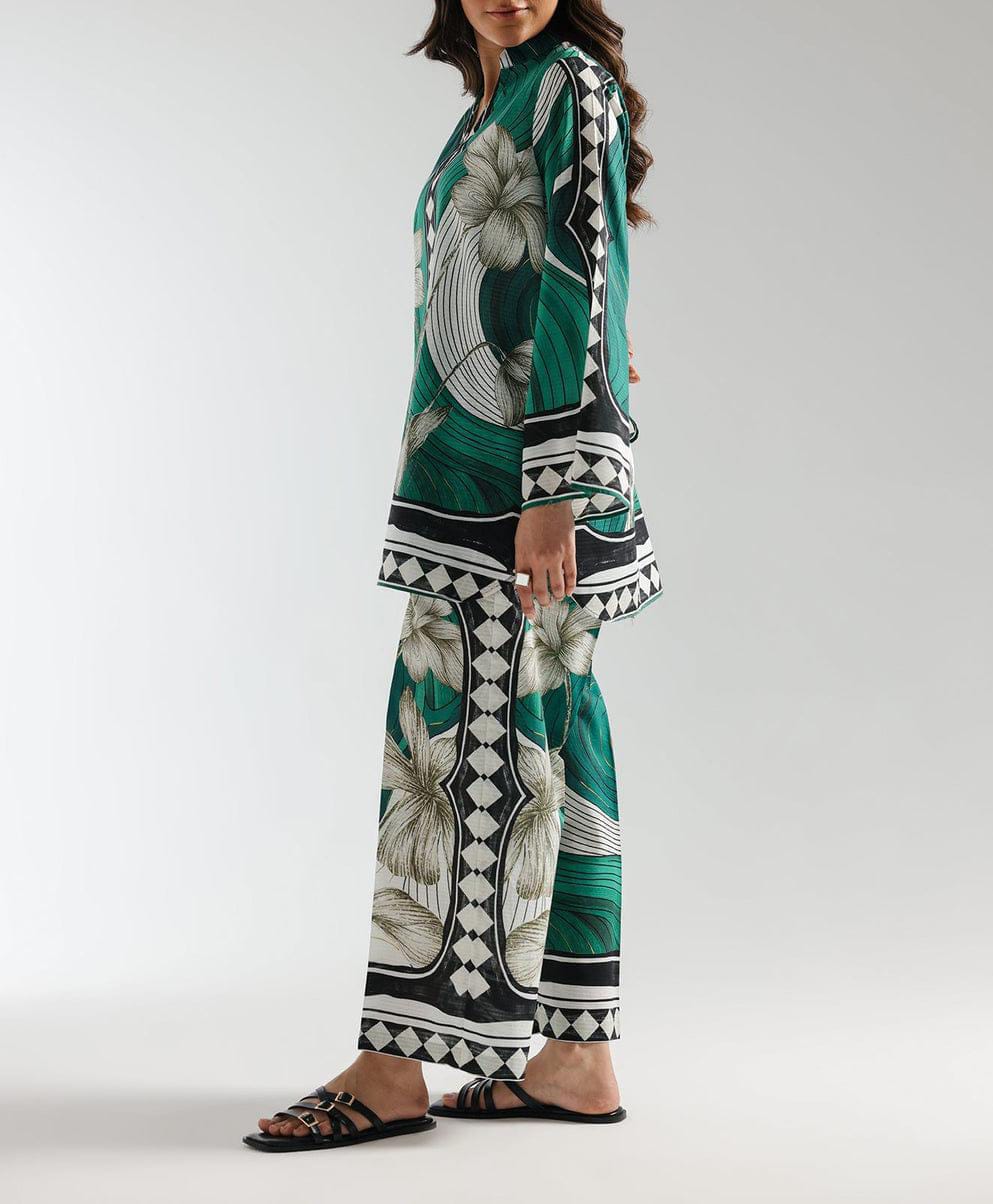 Stitched 2 Piece Printed Shirt & Printed Trouser -Design 17