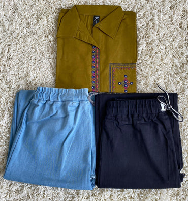 Stitched 2 Piece Embroided Royal Cotton Top with Baggy Jeans