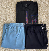 Stitched 2 Piece Embroided Royal Cotton Top with Baggy Jeans