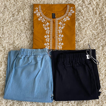 Stitched 2 Piece Embroided Royal Cotton Top with Baggy Jeans